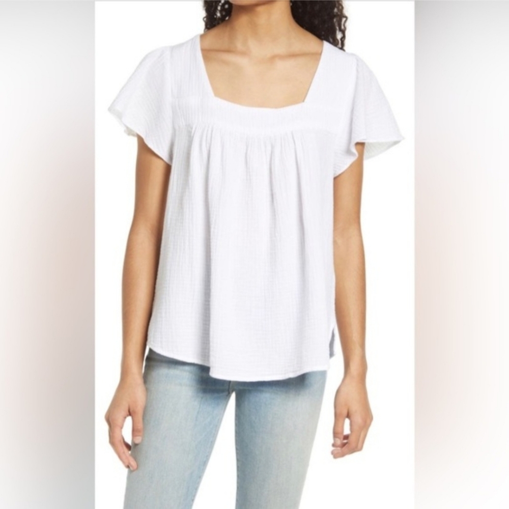 NWOT Caslon Square Neck 100% Cotton Gauze Blouse | White | Size XS